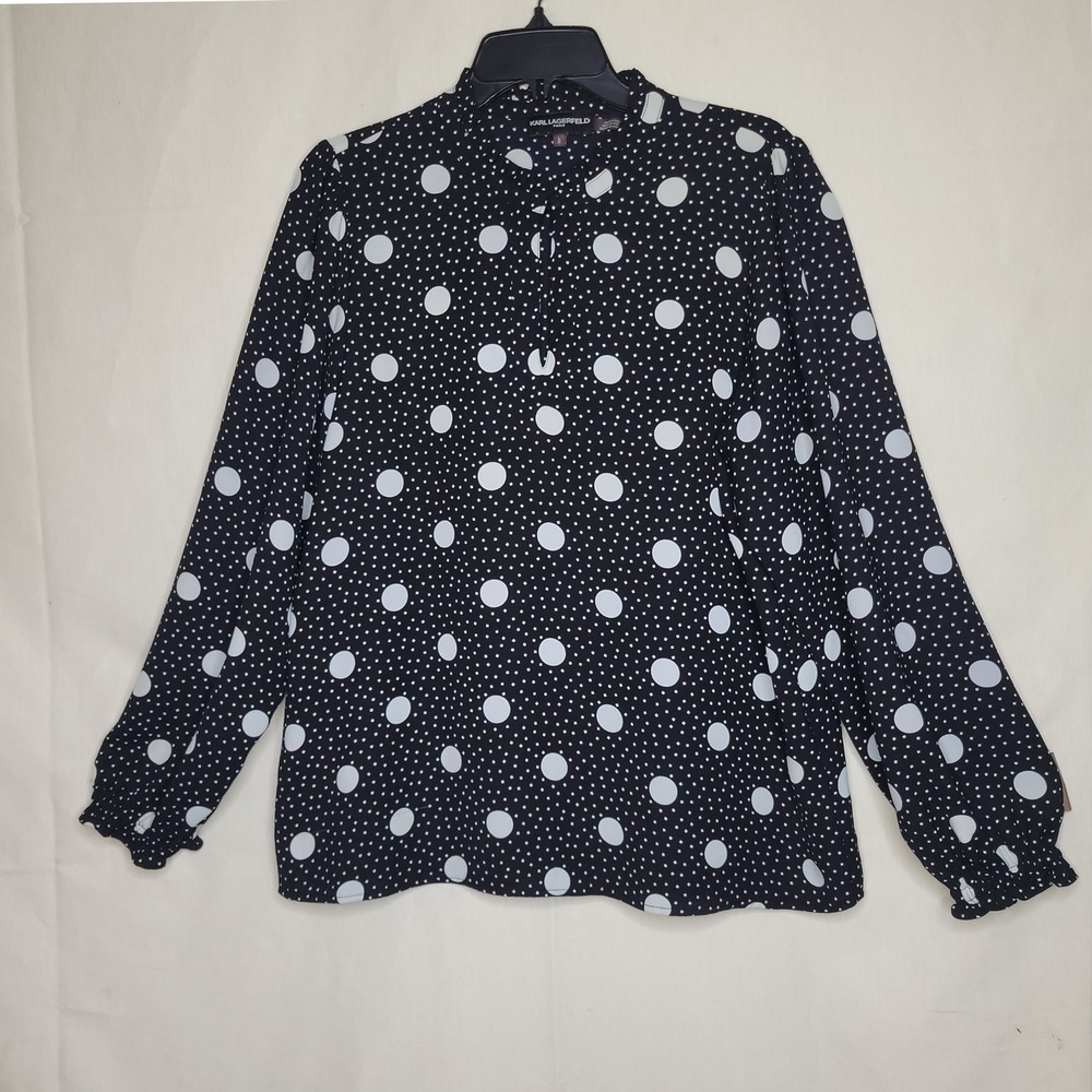 Karl Lagerfeld Paris Black and White Polka Dot Blouse Top